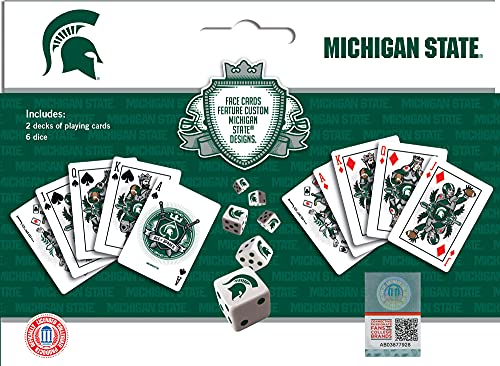Image of MasterPieces Game Day - NCAA Michigan State Spartans 2-Pack Playing Cards & Dice Pack - Officially Licensed Set for Adults and Family