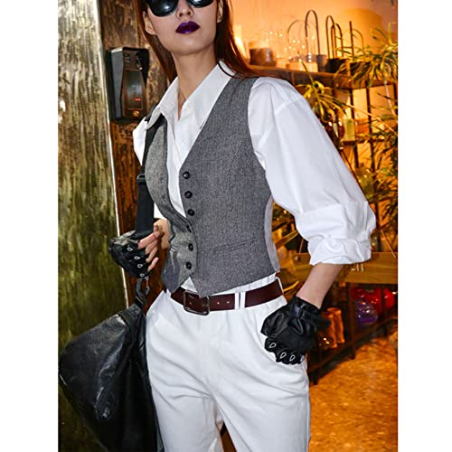 Women's Suit Vest Herringbone Business Work Wear Slim Fit Sleeveless V-Neck Vests Bomber Jacket Waistcoat4