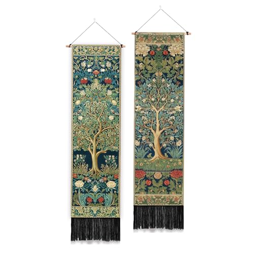 Tapices largos de flores estéticas y árbol de la vida para una decoración del hogar vertical