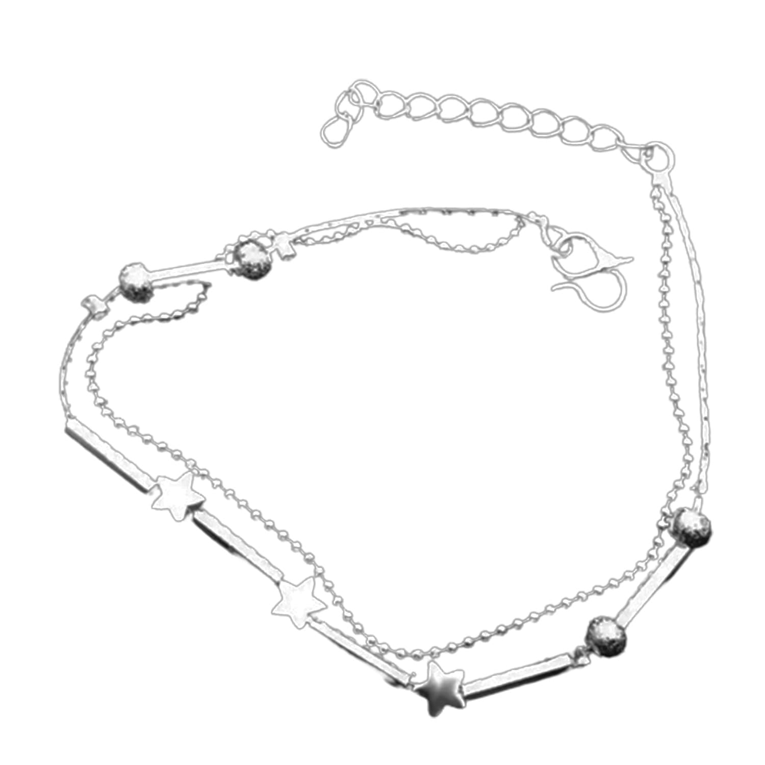 S & S PRODUCTS Double Layer Anklet Adjustable 925 Sterling Silver Star Foot Chain Anklet Bracelet For Girls Women