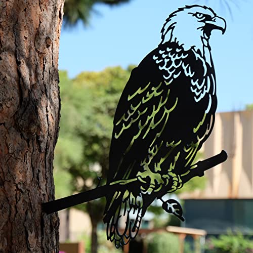 Renovatio Metal Bald Eagle Decor - Metal Birds Yard Decor - Metal Bird Tree Stake & Outdoor Eagle Decorations - Metal Birds For Trees - Bald Eagle Gifts For Men - Metal Yard Art Outdoor And Garden #TOP1