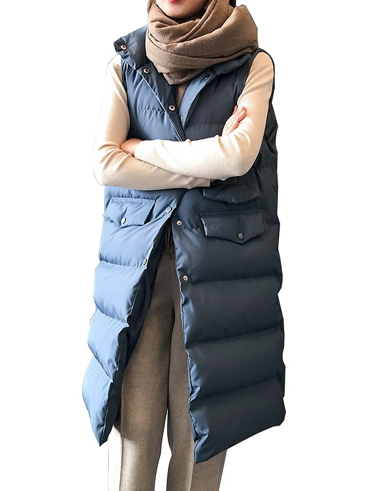 Onsoyours Doudoune sans Manche Femme Longue Gilet Ultra Chaud Légère Veste Manteau Parka Blouson Zippée Capuche Fille Hiver