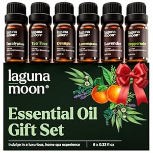 Lagunamoon Essential Oils Christmas Set – 6 Oils for Diffusers, Home Care, Candle Making Scents, Fragrance, Aromatherapy, Humidifiers, Gifts – Peppermint, Tea Tree, Lavender, Eucalyptus, Orange (10mL)