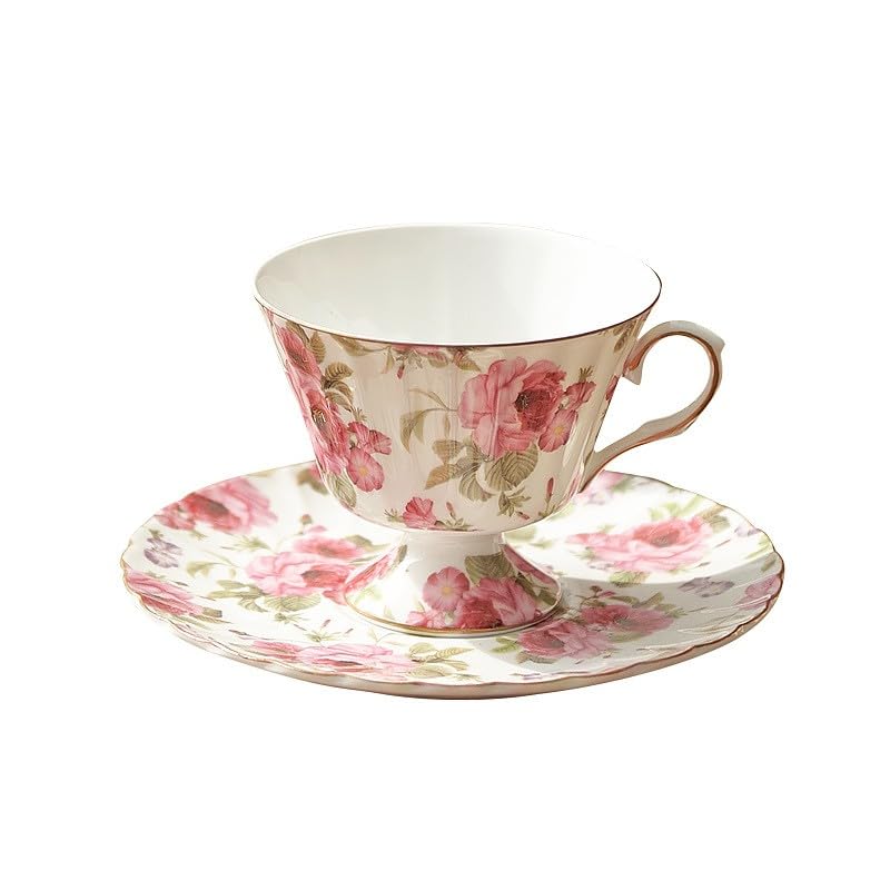 Set di tazze e piattini da caffè e tè in ceramica set di tazze da caffè e piattini in ceramica con peonia rosa piatto per tazza da latte e succo regalo di compleanno per ufficio e casa