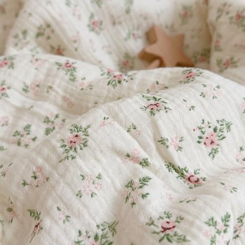 Image of BuLuTu 2-Layer Muslin Cotton Kids Quilt for Twin Bed, Soft Gauze Blanket Lace Edged, Girls Boys Toddler Comforter, Breathable Lightweight, Pomegranate Pattern, 60 inchx78 inch, Machine Washable