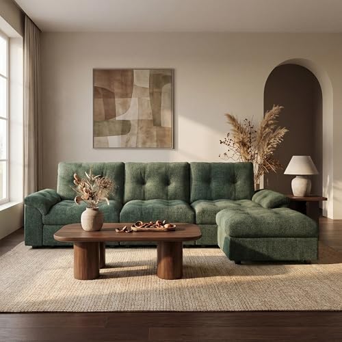 Image of Oversized Modular Sectional Sofa with Storage, Modern Deep Seat Cloud Couch for Living Room, L-Shaped Large Sectional Couch, 3 Seater with Ottoman, Green