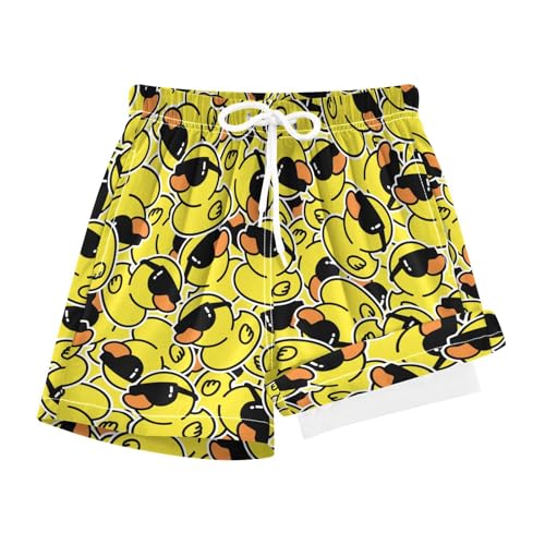 JHKKU Boys Rubber Duck Swim Trunks with Compression Liner Quick Dry Swim Shorts with Boxer Brief Bathing Suit 12-13 Years