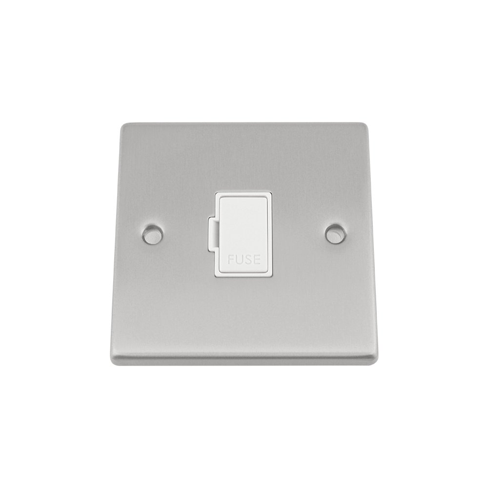A5 Products White Unswitched Fused Spur 13 Amp - Satin Chrome - Square - Insert