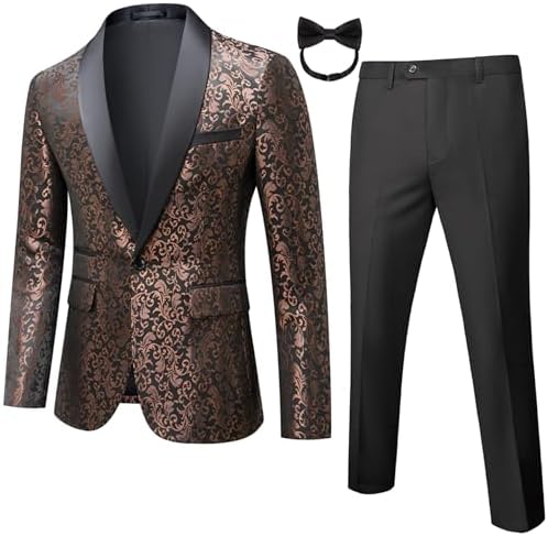 Mens Tuxedo Black Floral 2 Piece for Prom Wedding Party Suit Jack...