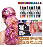 Mosaiz Hair Chalk for Girls and Boys, 12 Pcs Chalk Pens with Black and Brown Colors, Washable Tem...
