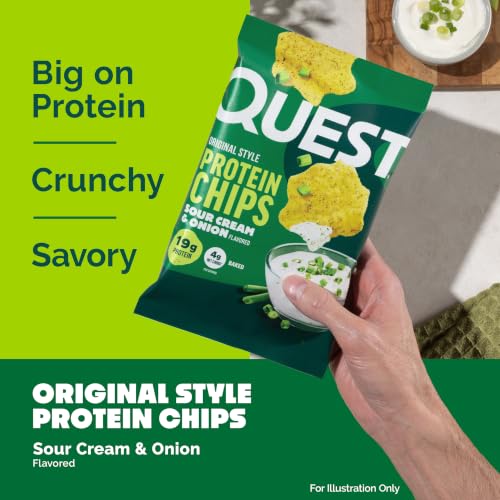 Image of Quest Nutrition Sour Cream & Onion Protein Chips, 19g Protein, 4g Net Carbs, Gluten Free, 1.1 oz (Pack of 12)