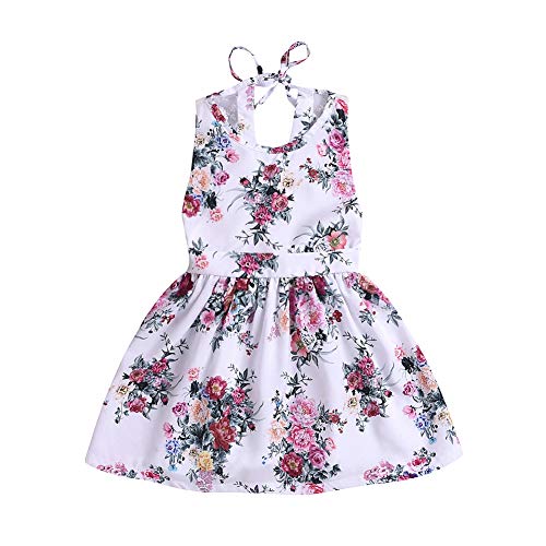 BAOBAOLAI Vestido infantil para meninas com costas abertas, estampa floral, saia de princesa de verã
