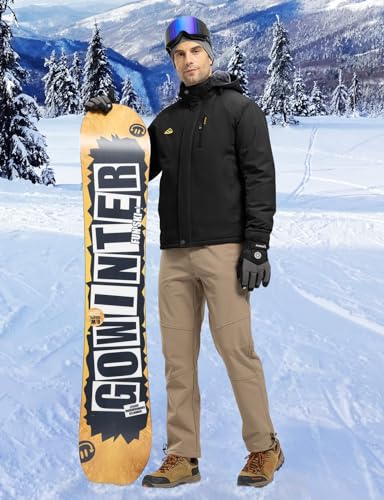 donhobo Herren Skijacke Wasserdicht Winddichte Winterjacke Warme Fleece-Futter Outdoor Übergangsjacke mit Abnehmbarer Kapuze, Schwarz, L