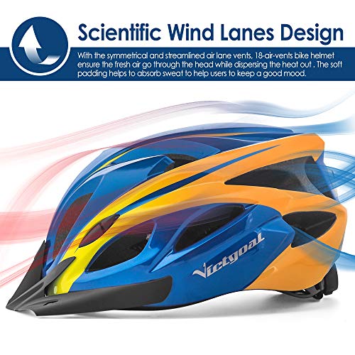 Victgoal Adults Bike Helmet for Men Women Detachable Magnetic Goggle Visor Bicycle Helmet with LED Rear Light Cycling Road Mountain Cycle Helmet (Blue Orange-V) - Image 4