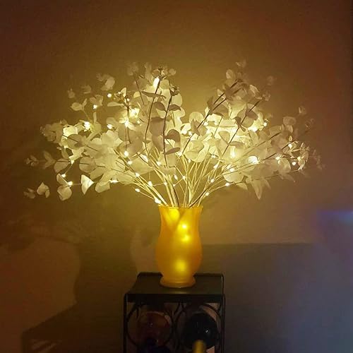 Wistart 4 Pack Halloween Artificial Flowers Stems Faux Long Stem Silver Dollar Leaves Fake Plants Eucalyptus Flower Bouquet For Garland Christmas Party Home Craft Decor(White1) #TOP3