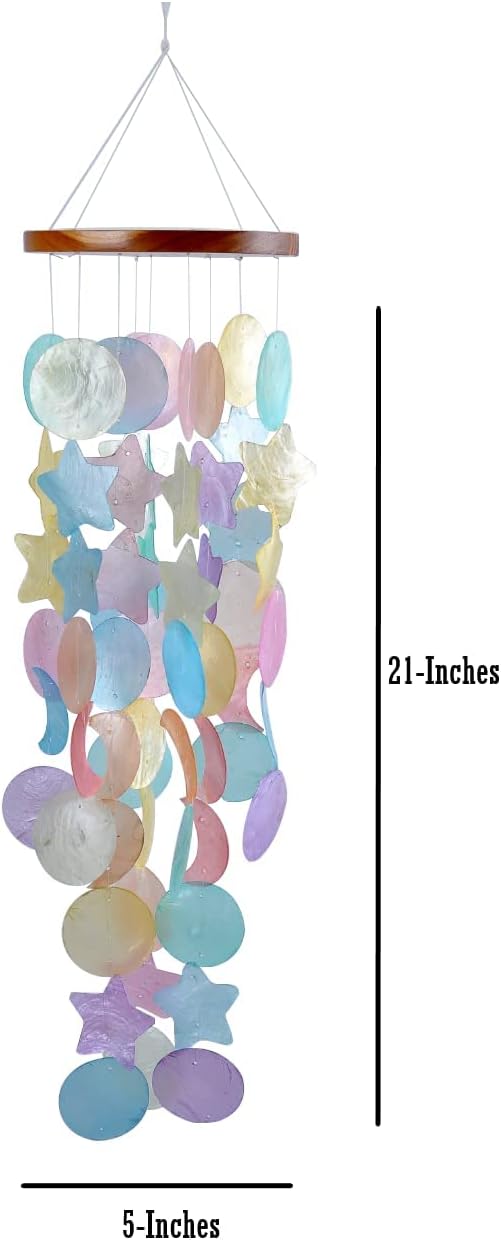 Capiz Shell Wind Chimes, Handmade Memorial Wind Chime with Melodious Sound, Sturdy Wood Top, Multicolor