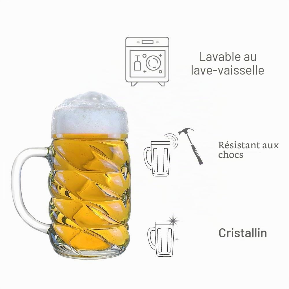 Stölzle Lausitz – Diamond chope à bière 1l - 6 pièces/chope de biere 1l / chope biere d'Allemagne/verres à bière