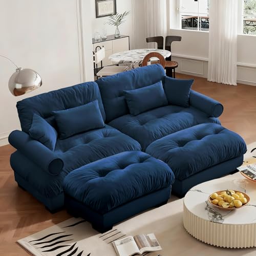 Image of SoarFlash Modern Sofa Couches for Living Room, Small Sectional Sofa Set with Reversible Chaise, Sleeper Sofas and Modular Couch Function, Suitable for Small Spaces in Apartment, Blue