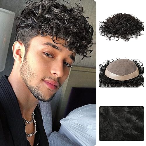 Zakya Hair System for Men - Curly Real Human Hair Replacement Toupee, 20mm Curl, 8 x 10 Inches