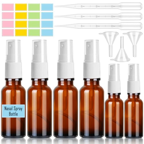 6 Botellas De Spray De Vidrio Ambar Vacías 30ml + 10ml Botella...