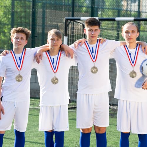 Image of Remuuly 60 Pcs Gold Award Medals 2 Inch Soccer Baseball Volleyball Football Cheer Trophy Medals Metal Awards Bulk with Neck Ribbons Trophy Prize Gifts for Sports Competitions