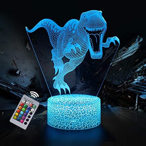 Dinosaur Night Light for Kids, Dinosaur Toys for Boys, 3D Optical Illusion Lamp, 16 Colour Changing Night Lamp with Remote Control Bedside Lamp, Birthday Gifts for Children and Adult Cover