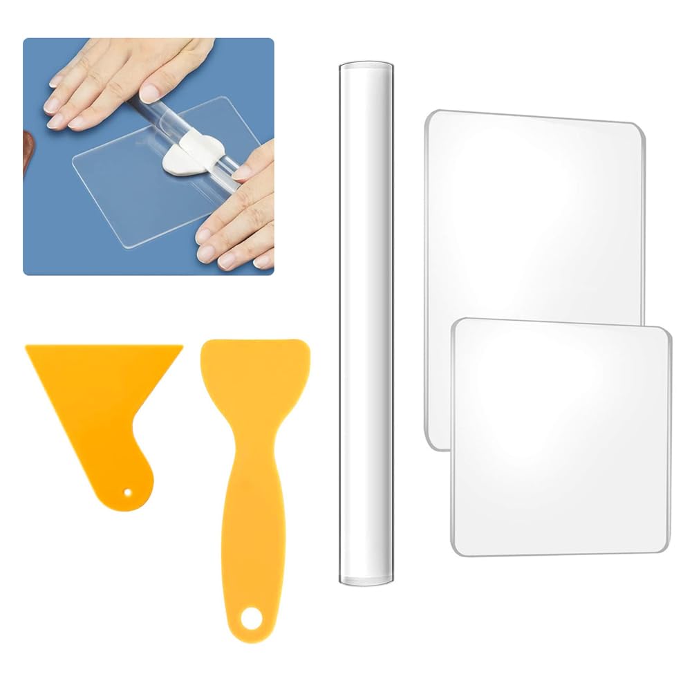 Serplex® 5Pcs Polymer Clay Tools Set, Acrylic Clay Roller with Acrylic Sheet Backing Board, Plastic Scraper, Assisted Shovel, Rubber Clay Tool Molds for DIY Craft Shaping and Sculpturing Modelling-image-5