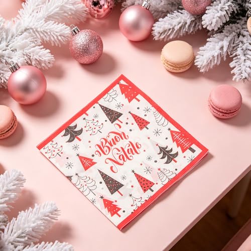 Servilletas de Papel Navidad con diseño de árbol y 100 unidades rojas 7