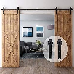 CCJH 2.46M/8FT - Kit de riel para puerta corredera, riel puerta corredera de doble puerta para una puerta colgante de madera