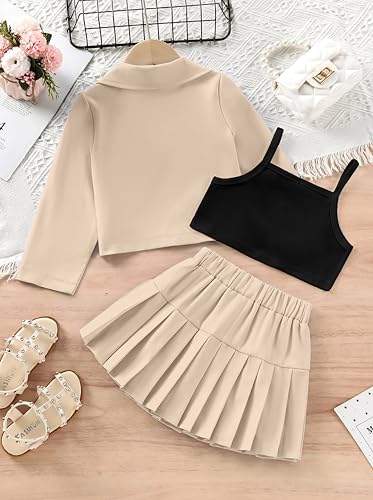 Image of Three Piece Co ord Set Dress for Girls| Jacket Top and Skirt Open Front Suits Set| Girls Clothing Set