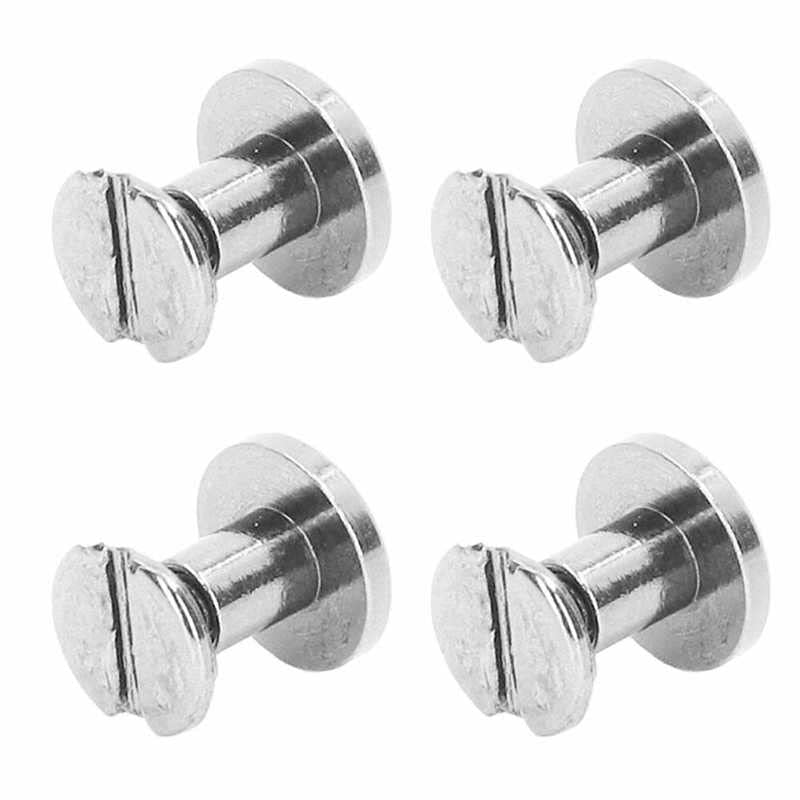 100 Sets Metal Chicago Binding Screws Electroplated Brass Arc Surface Round Flat Head Leather Rivets Screws stainless steel - (Color: Silver)