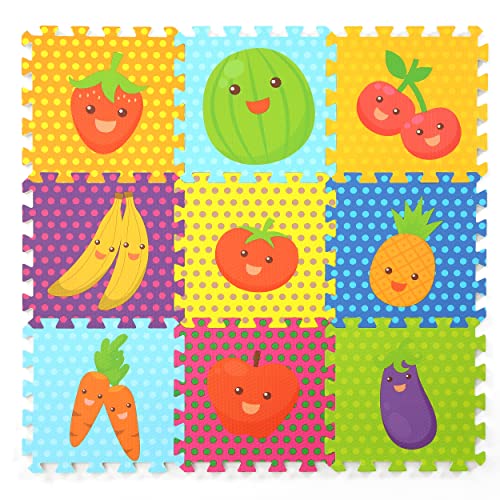 Image of PLAY 10 Baby Play Mat, Foam Puzzle Floor Mat, Puzzle Mats for Floor, Play Mats 34×34 Fruits Mats 9 Pieces