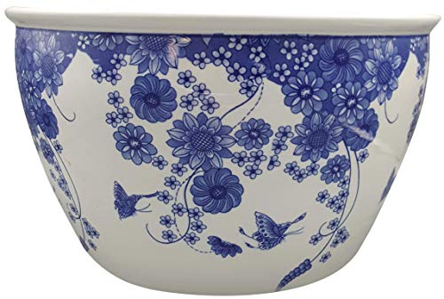 Oriental Furniture Warehouse Blue And White Fish Bowl Planter Daisy And Butterflies #TOP2