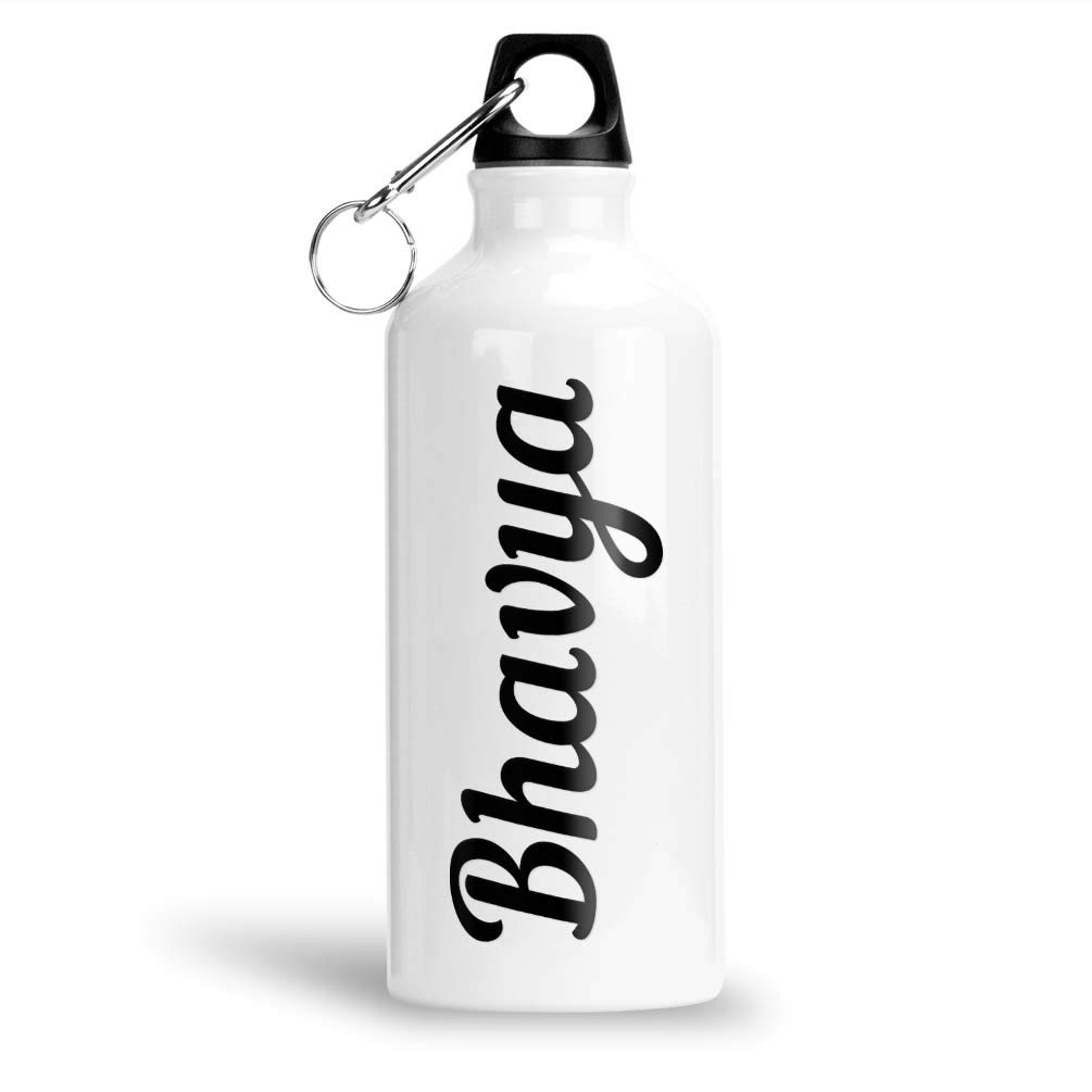 FurnishFantasy Aluminium White Sipper Bottle 600 ml - Best Personalized Gift for Happy Birthday, Return Gift, Name - Bhavya