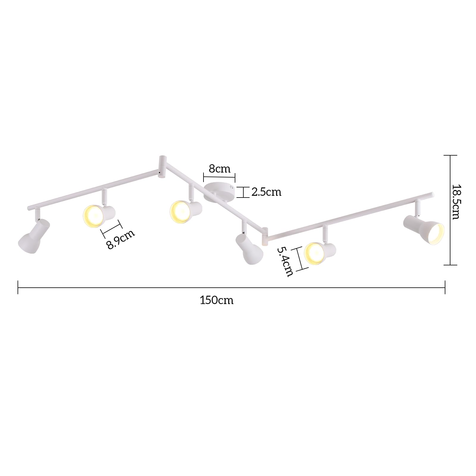 spot plafond 6 ttes, design moderne, 350 inclinable, GU10 mtallique