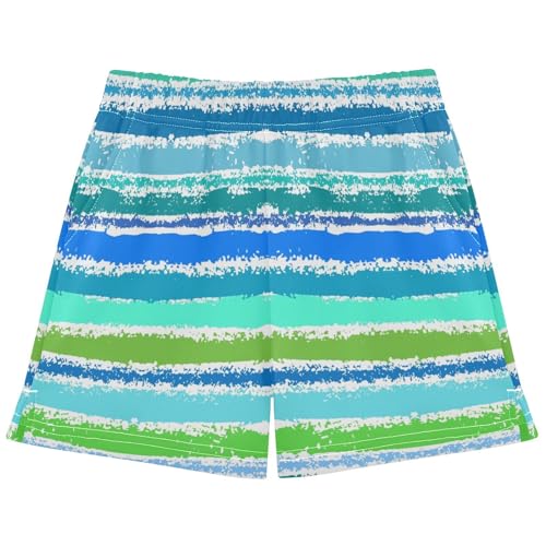 pnyoin Girl's Shorts Abstract Sea Stripes Athletic Running Shorts with Pockets Size 9-10t Multi