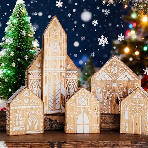 DoubleFill 5 Pcs Christmas Gingerbread House Supply Christmas Village Set