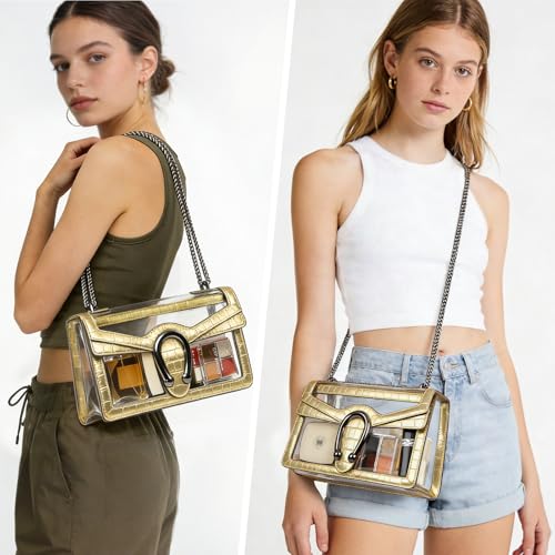 Image of Joryin Women's Stadium Approved Crossbody Bag for Women, Small Clear Bag Shoudler Purse with Chain Strap