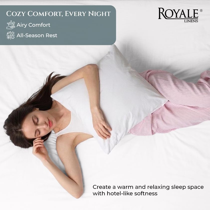 Image of Royale Linens 400 Thread Count Twin Fitted Sheet White - 100% Cotton Fitted Sheet Twin - Luxury Sateen Weave - All Around Elastic Deep Pocket - Soft & Durable Bottom Sheets - Fit Up to 16 inch (White)