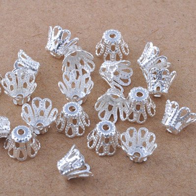 100pcs Silver Plated Filligree Flower Cup Shape Bead Caps 7mm ~Jewelry Making~
