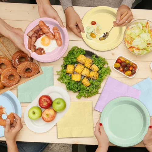 Image of CMUSKO Pastel Party Decorations-150Pcs Rainbow Plates and Napkins Pastel Colorful Tableware Serves 50,for Girl Birthday,Baby Shower,Wedding