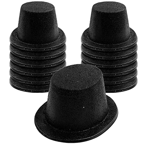 Hillban 12 Pcs Top Hats Glitter Plastic Retro Disco Party Hats for Magician Birthday Wedding Carnivals Supply(Black,Classic)