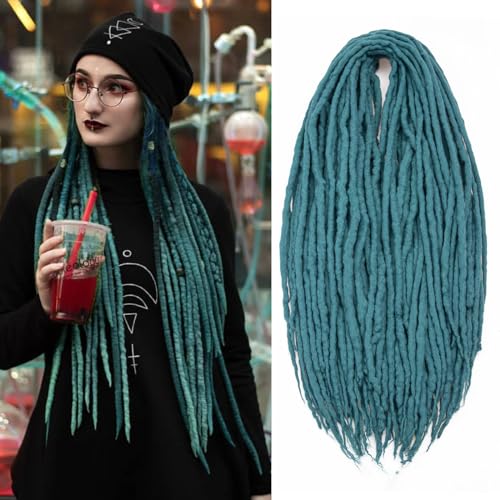 Wool Dreadlock Extensions 22 Inches Green Dreads Extensions DE Ends 15 Strands Handmade Dreadlock crochet hair braids Hippie Straight Double Ended Dreads Goddess Locs Crochet Hair Extensions for Women