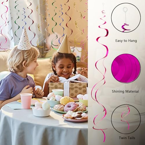 Image of Colorful Ceiling Swirl Foil Decorations 30 Pcs- Hanging Swirls /Streamers Party Decorations in 6 Colors for Weddings, Birthdays, Graduations, Christmas - Easy to Assemble, Indoor & Outdoor Use