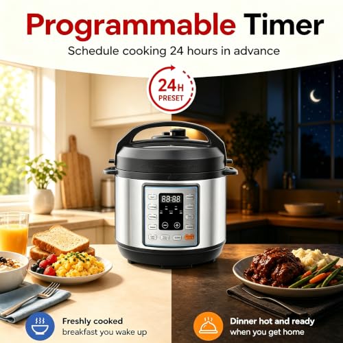 Image of Simple Deluxe 10-In-1 Electric Pressure Cooker, 3QT Instant Multi Cooker, Olla de Presion Nonstick Pot 3 Quarts for Slow Cook, Rice Cook, Steam, Saute, Canning, Yogurt Maker, Warm, Silver