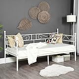 Symylife Classic Twin Daybed Metal Bed Frame with Headboard, Sturdy Steel Slats Support, Easy Assembly, Mattress Platform Bed Sofa for Living Room Guest Room (Simple White)