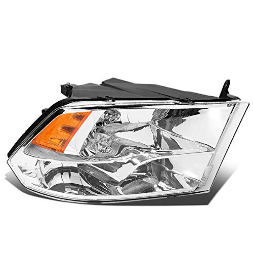 DNA MOTORING Right Headlight Lamp Compatible With 09-10 Dodge Ram 1500/11-18 Ram 1500 2500 3500 Chrome Amber Passenger Side Headlamp OEM-HL-0049-R