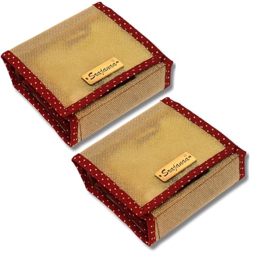 Image of Foldable Bindi Organizer Pouch for Women | 16 Packet Storage for Bindis, Jewellery, Hair Pins, Makeup & Travel Accessories | Compact Cosmetic & Accessory Bag - Maroon (2 Pc)