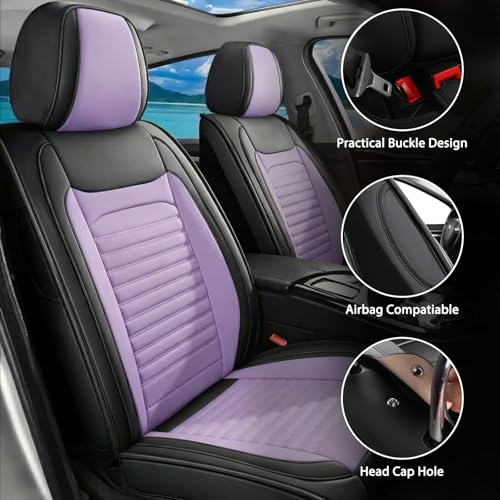 Image of Car Seat Covers Full Set Fit for Hyundai Venue 2019-2026 Faux Learher Waterproof Seat Covers 5 Seats Comfortable Breathable Anti-Slip Seat Protectors(BlackPurple,Full Set)
