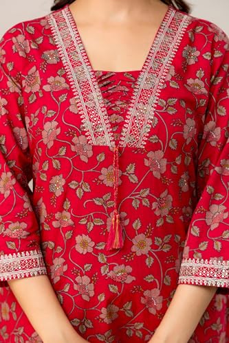 Image of PARTHVI|Women's Pure Cotton Printed with Handwork Kurta with Pants and Dupatta Set | Ethnic Set | Suit Set | Kurta Set | Wedding Suit Set